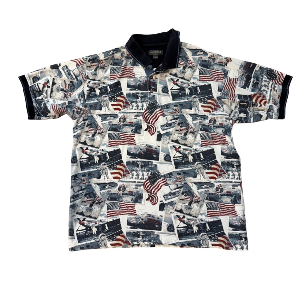 Vintage Knights Sportswear Mens‎ Large Polo Shirt WWII Pin Up Girl American Flag